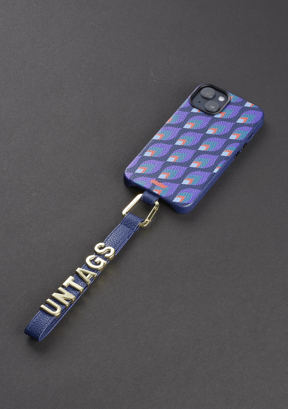  Phone Strap personalizzabile Blu con Cover iPhone Blu e Lettere in Metallo