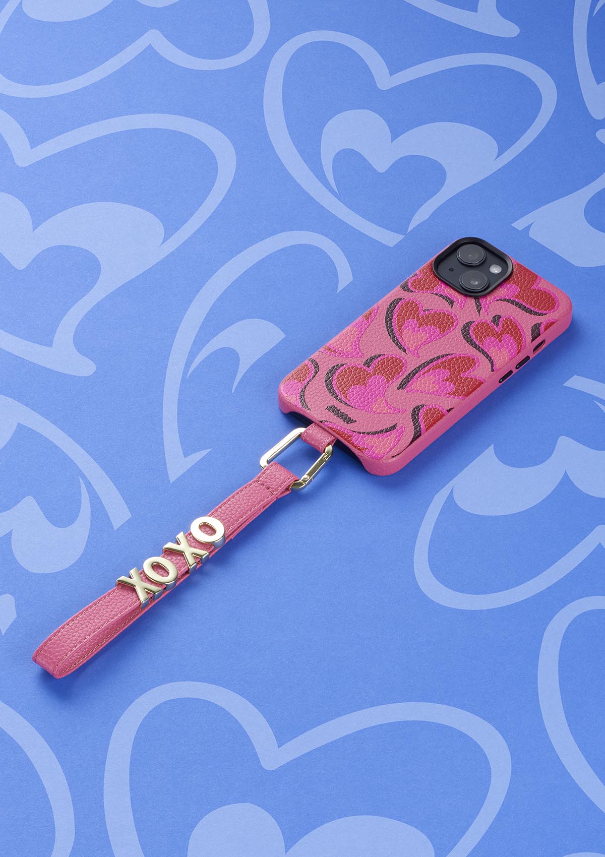 Cover rosa con cuori per iPhone 13 Pro con Phone Strap personalizzabile