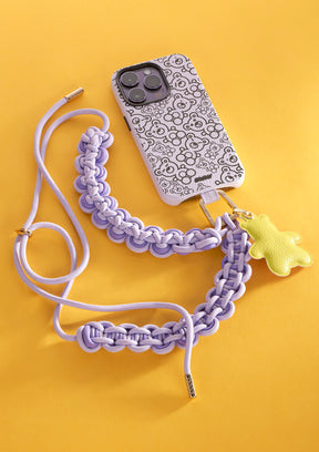 Phone Necklace Scoubidou regolabile viola e lilla con Cover per iPhone Lilla e Phone Charm Orso Giallo