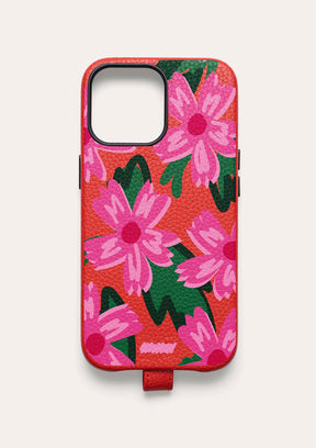 Retro di una cover Untags per iPhone 14 Pro Max in colore rossa con stampa grafica, collezione Bloom