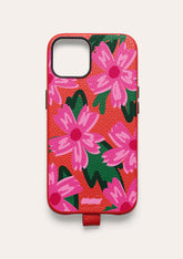 Retro di una cover Untags per iPhone 14 e per iPhone 13 in colore rossa con stampa grafica, collezione Bloom
