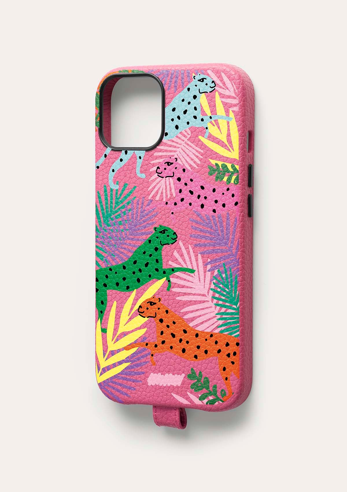 Cover Untags per iPhone 14 Pro in colore rosa e fantasia animalier 
