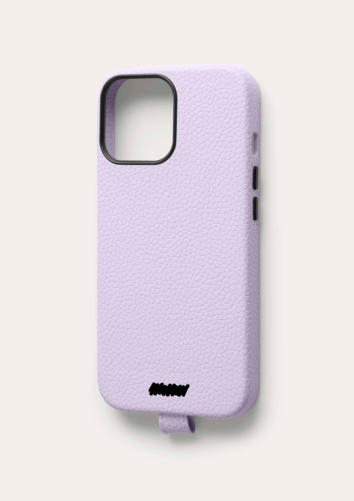 Retro di una cover Untags per iPhone 14 Pro Max in colore lilla con bordo nero, collezione Palette
