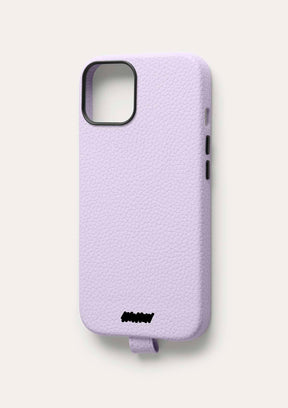 Retro di una cover Untags per iPhone 14 in colore lilla con bordo nero, collezione Palette