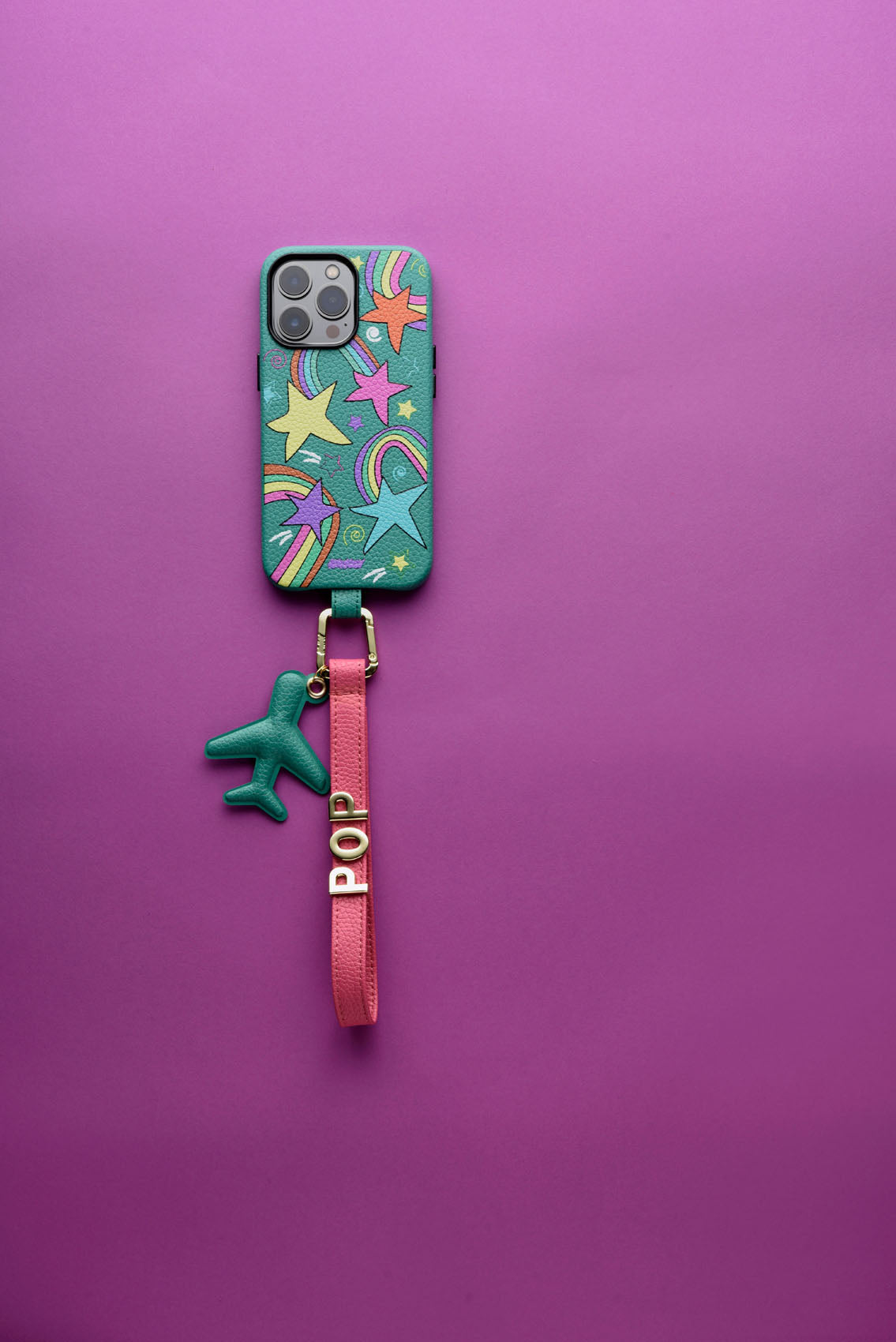 Cover UNTAGS con Phone Strap personalizzabile rosa e lettere in metallo