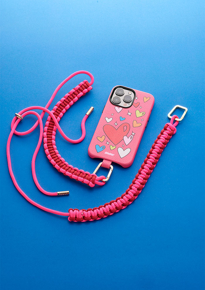 Phone Necklaces Scoubidou fucsia e rosso con cover iPhone Untags