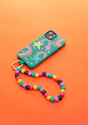 Cover UNTAGS verde Funny Things per iPhone 13 con Phone Strap Stars e stelline colorate
