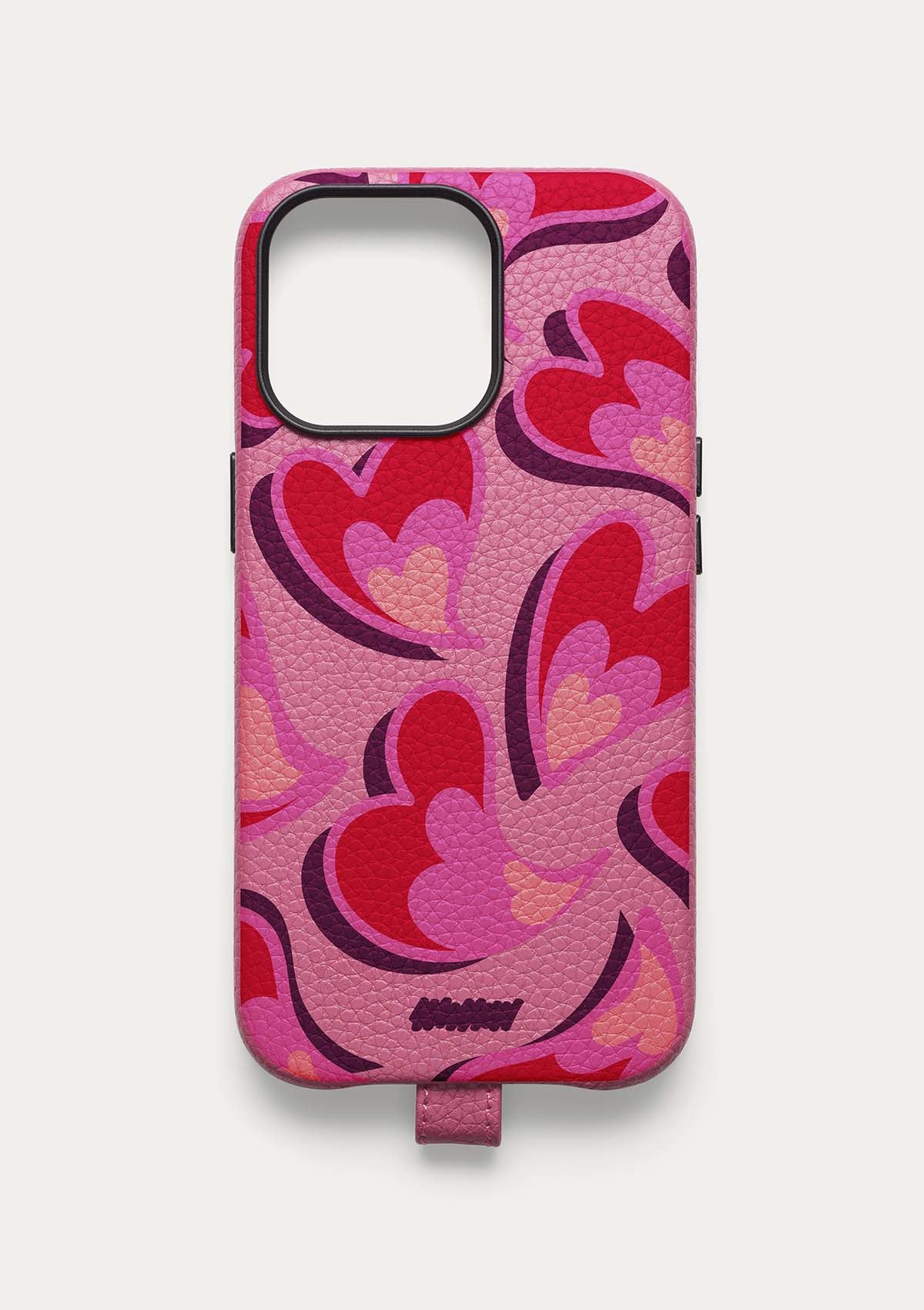 Retro di una cover Untags per iPhone 14 Pro in colore rosa con cuori, collezione Back to the '70s 
