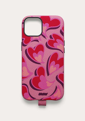 Retro di una cover Untags per iPhone 14 Plus in colore rosa con cuori, collezione Back to the '70s 
