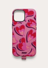 Retro di una cover Untags per iPhone 14 Pro Max in colore rosa con cuori, collezione Back to the '70s 