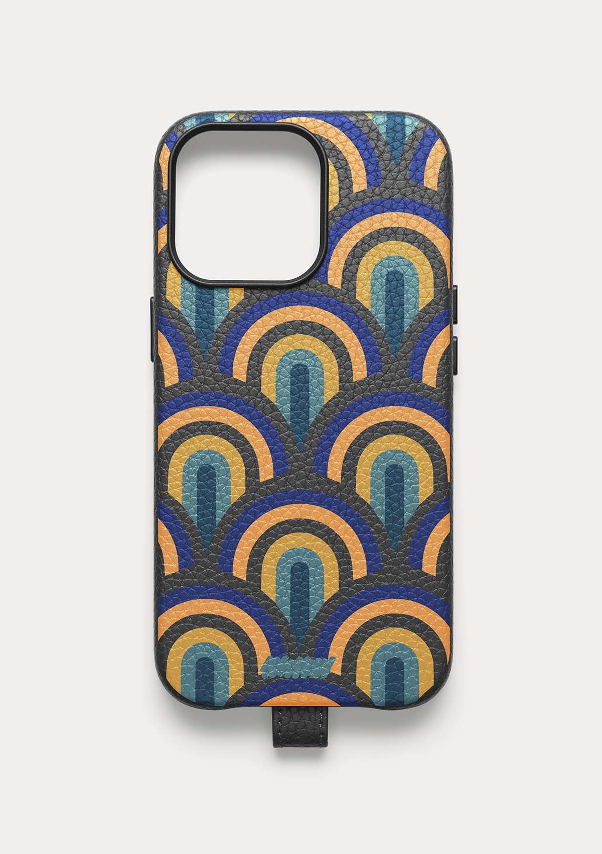 Back of an Untags case for iPhone 14 Pro in black color with graphic print, Back to the '70s collection