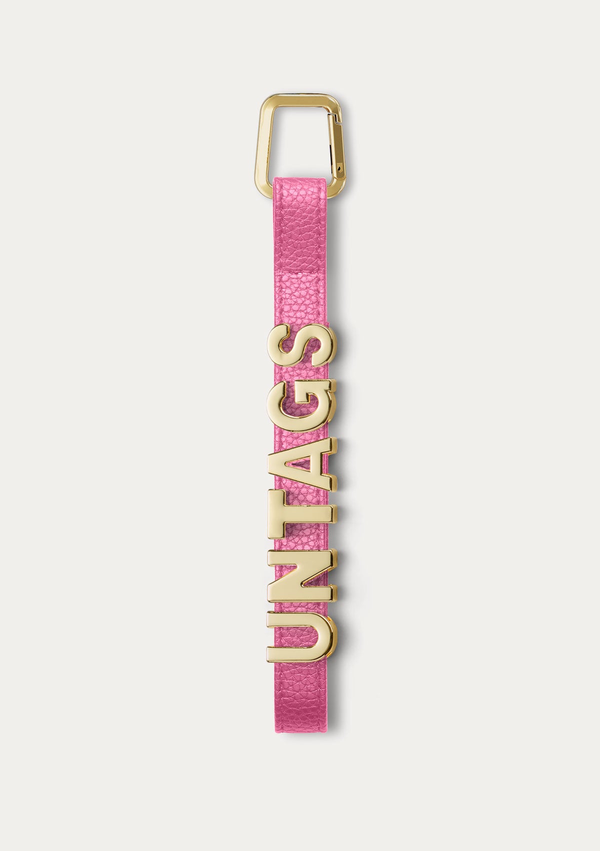 Phone Strap personalizzabile Untags rosa per iPhone con lettere in metallo e un testo personalizzato
