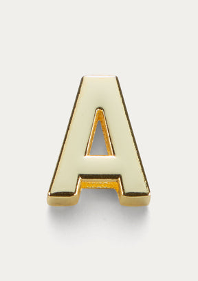 Vista frontale del Charm Untags Lettera A, in metallo dorato, per Phone Strap Personalizzabile