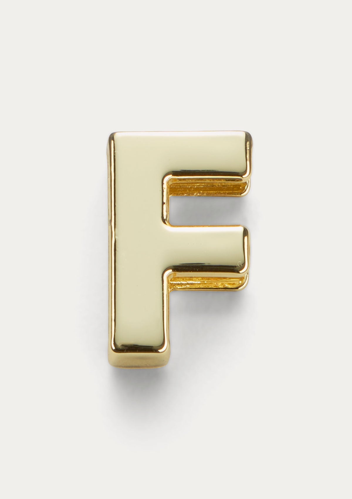 Vista frontale del Charm Untags Lettera F, in metallo dorato, per Phone Strap Personalizzabile