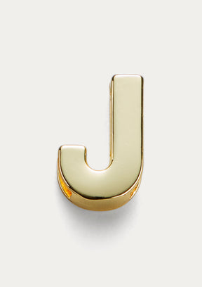 Vista frontale del Charm Untags Lettera J, in metallo dorato, per Phone Strap Personalizzabile