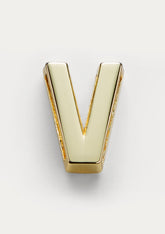 Vista frontale del Charm Untags Lettera V, in metallo dorato, per Phone Strap Personalizzabile