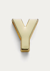Vista frontale del Charm Untags Lettera Y, in metallo dorato, per Phone Strap Personalizzabile