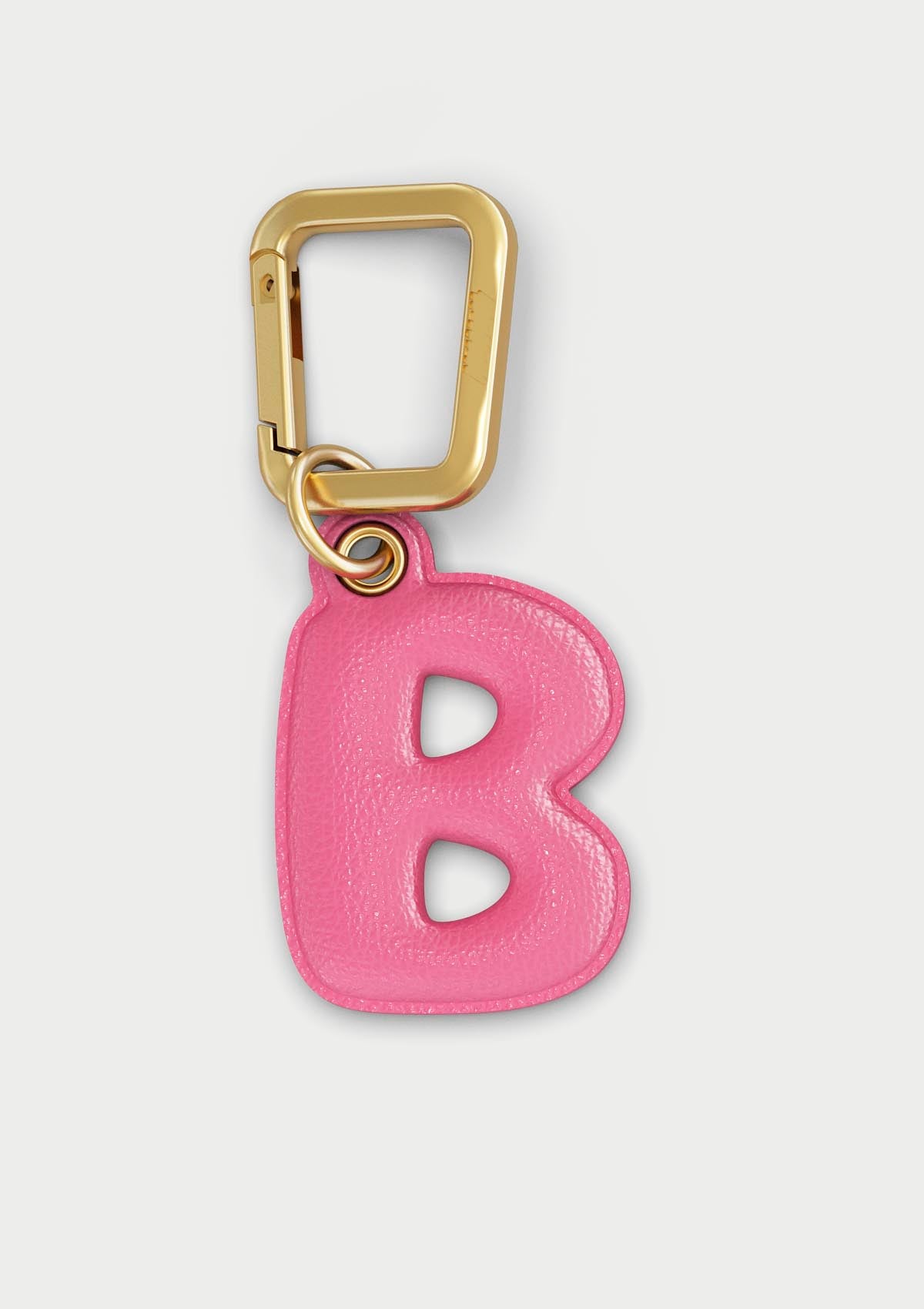 Charm Untags per iPhone a forma di lettera B, effetto pelle in colore rosa, con moschettone per attaccare l’accessorio alla cover