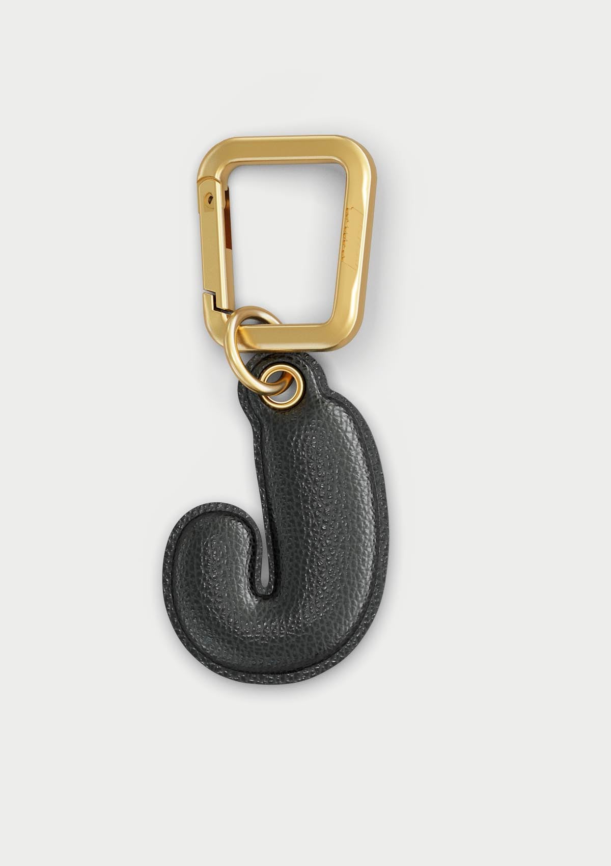 Charm Untags per iPhone a forma di lettera J, effetto pelle in colore nero, con moschettone per attaccare l’accessorio alla cover