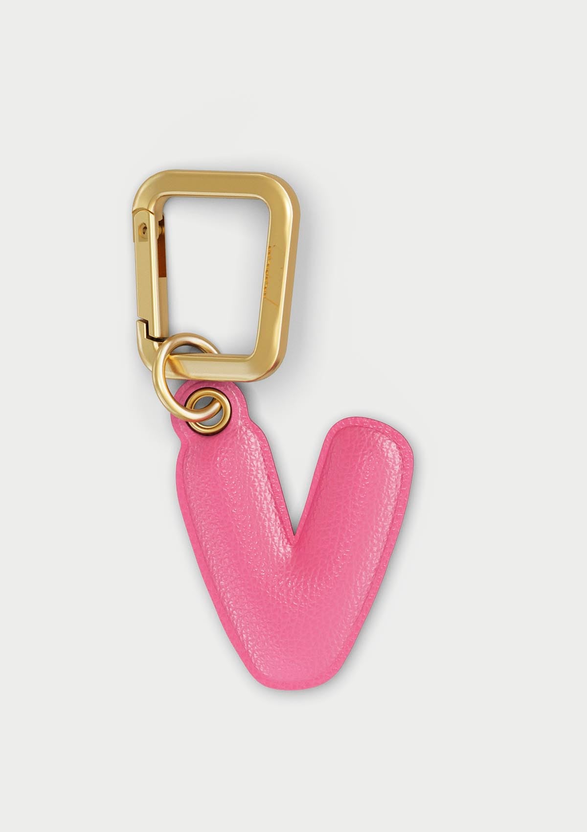 Charm Untags per iPhone a forma di lettera V, effetto pelle in colore rosa, con moschettone per attaccare l’accessorio alla cover