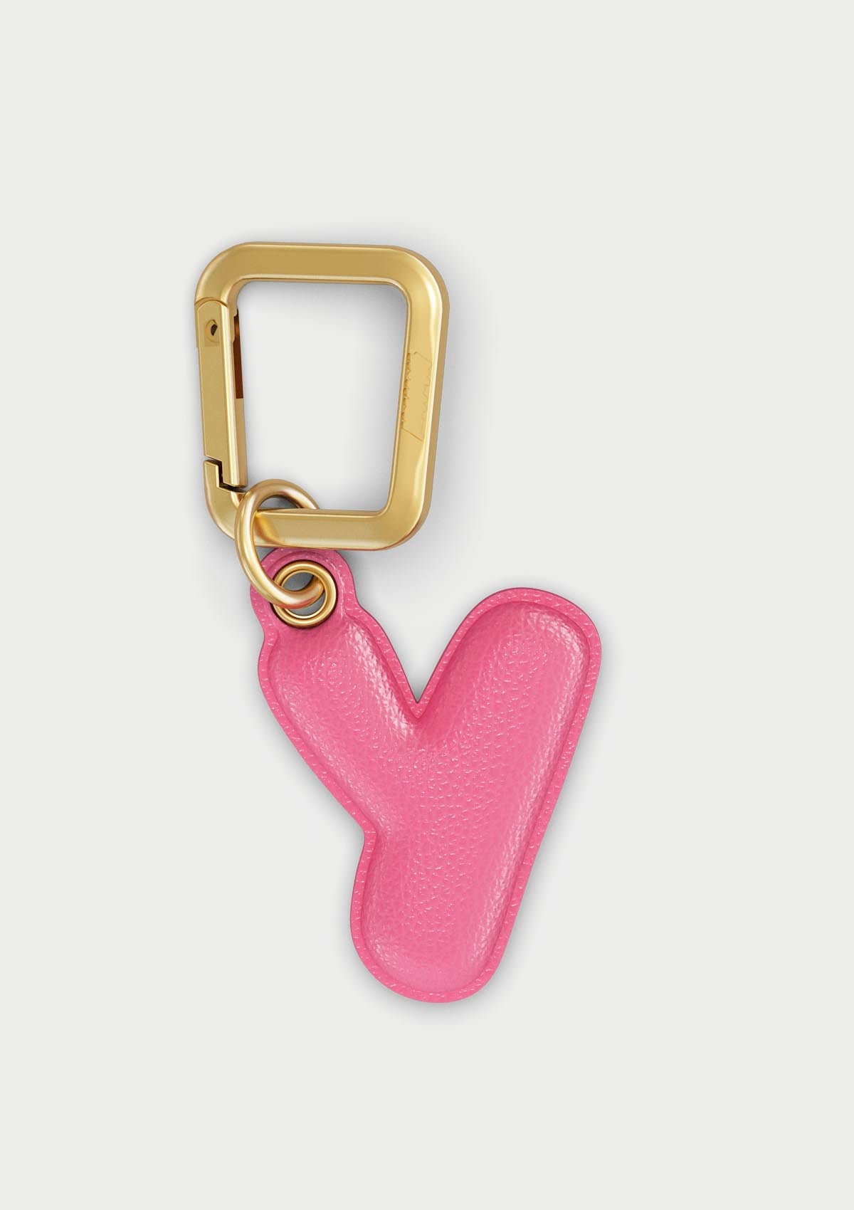 Charm Untags per iPhone a forma di lettera Y, effetto pelle in colore rosa, con moschettone per attaccare l’accessorio alla cover