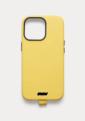 Retro di una cover Untags per iPhone 13 Pro in colore giallo, collezione Palette