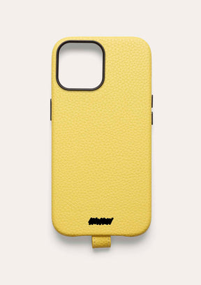 Retro di una cover Untags per iPhone 14 Pro Max in colore giallo, collezione Palette
