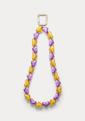 Phone Strap Untags Glossy Hearts, con perline lucide a forma di cuore, con moschettone dorato incluso per agganciare l’accessorio alla cover