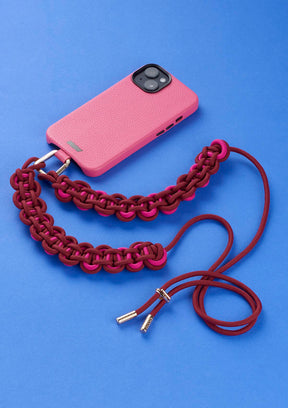 Phone Necklaces Scoubidou bordeaux e rosa con cover iPhone Untags