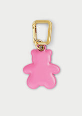 Charm Untags per iPhone a forma di orso, effetto pelle in colore rosa, con moschettone per attaccare l’accessorio alla cover