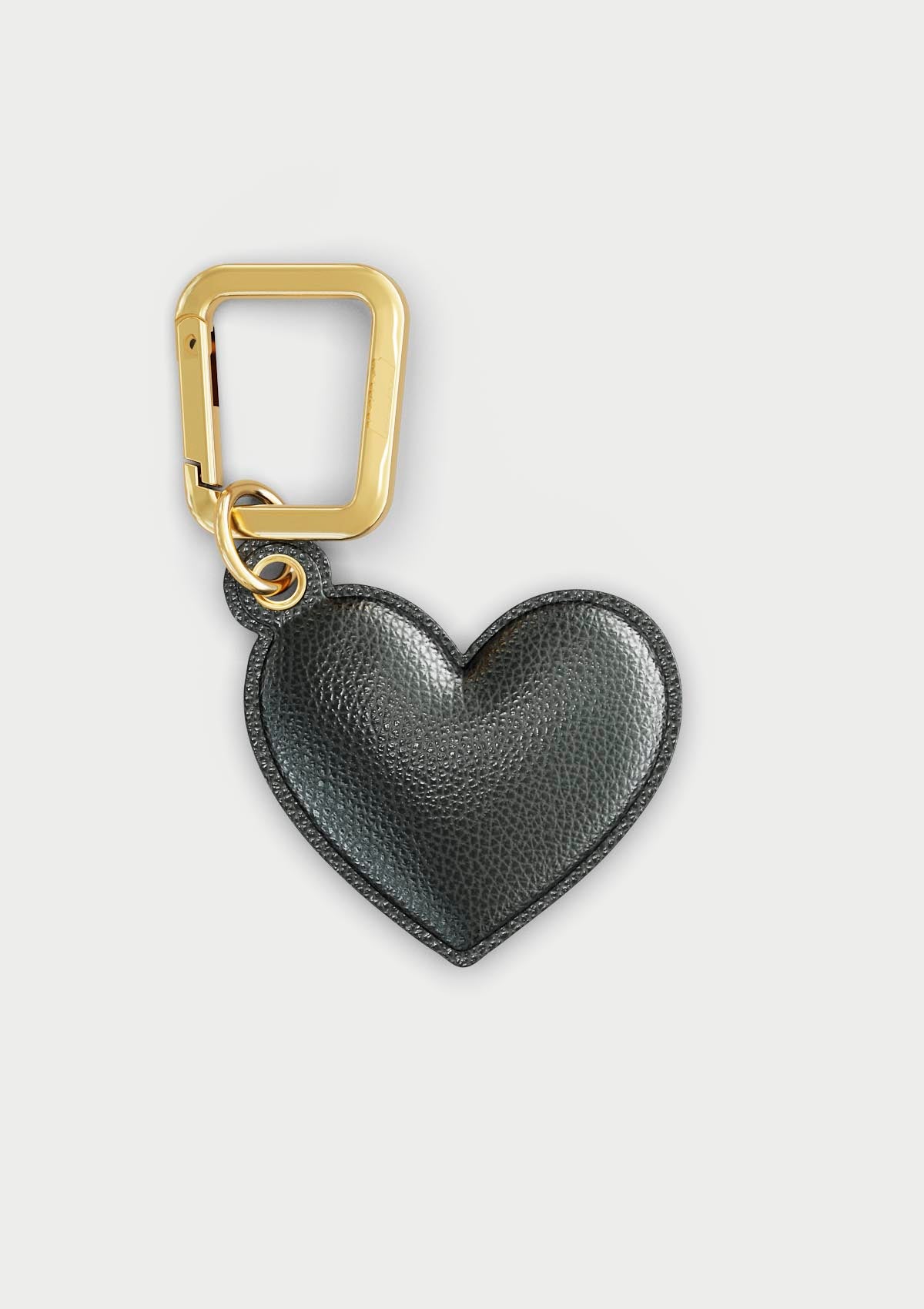 Charm Untags per iPhone a forma di cuore, effetto pelle in colore nero, con moschettone per attaccare l’accessorio alla cover